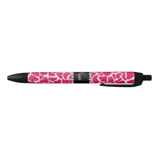 Aangepaste naam roze glittergiraffe zwarte inkt pen (Bodem)