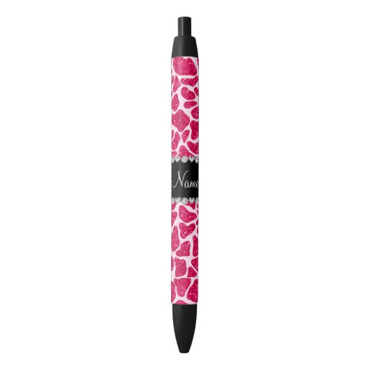 Aangepaste naam roze glittergiraffe zwarte inkt pen (Voorkant Verticaal)