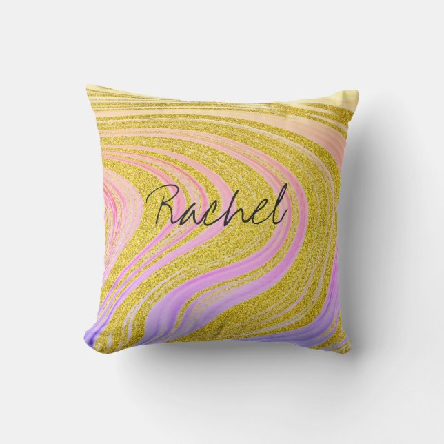 Aangepaste naam Roze Goud Abstracte patronen Meisj Buitenkussen (Voorkant)