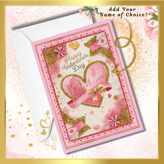 Aangepaste Naam  Roze Goud Harten Valentijnsdag Kaart
