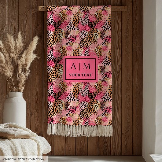 Aangepaste naam roze goud waterverf luipaard vel fleece deken
