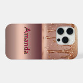 Aangepaste naam Roze gouden druppel ✨ Metaalglitte iPhone Hoesje (Achterkant horizontaal)