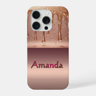 Aangepaste naam Roze gouden druppel ✨ Metaalglitte iPhone 15 Pro Case