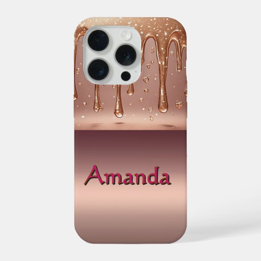Aangepaste naam Roze gouden druppel ✨ Metaalglitte iPhone Hoesje (Achterkant)