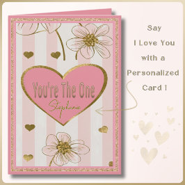 Aangepaste Naam Roze Gouden Harten Bloemen Valenti Kaart