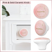Aangepaste Naam Roze & Gouden Keramische Knop