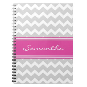 Aangepaste naam Roze grijze Chevron-laptop Notitieboek