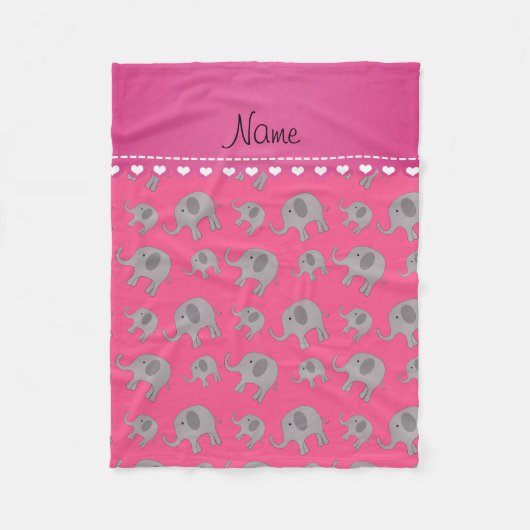 Aangepaste naam roze grijze olifanten fleece deken (Voorkant)