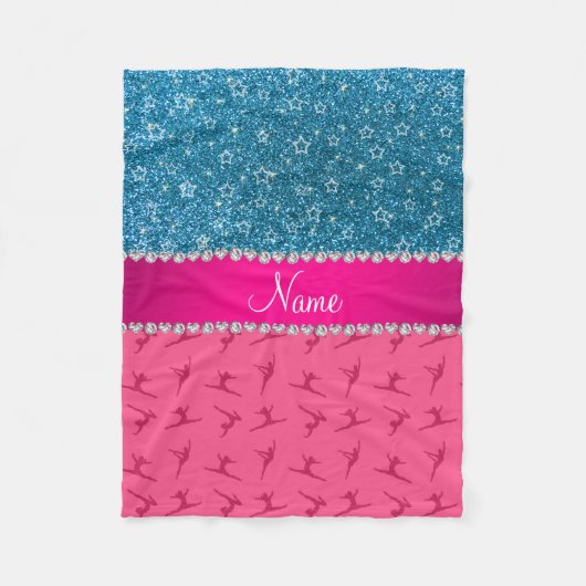 Aangepaste naam roze gymnastiek blauwe glitterster fleece deken (Voorkant)