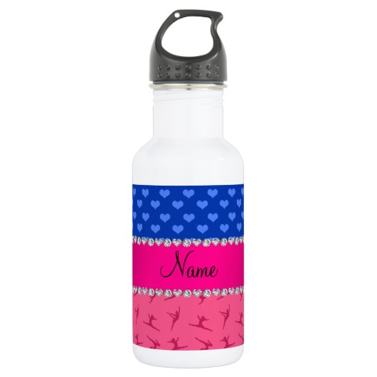 Aangepaste naam roze gymnastiek blauwe harten waterfles (Voorkant)