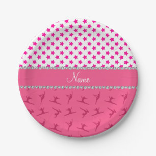 Aangepaste naam roze gymnastiek roze sterren papieren bordje