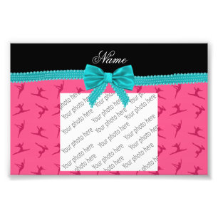 Aangepaste naam roze gymnastiek turquoise bow foto afdruk
