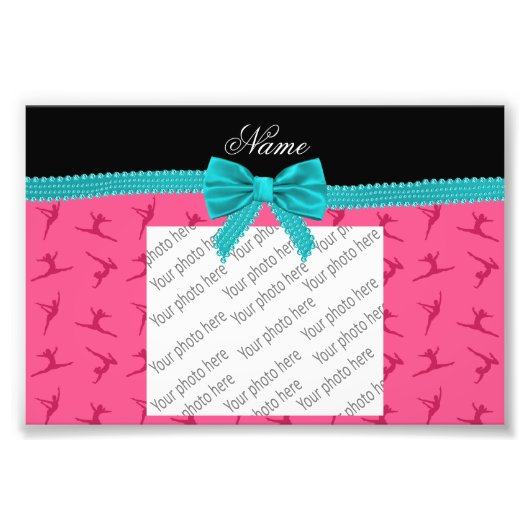 Aangepaste naam roze gymnastiek turquoise bow foto afdruk (Voorkant)