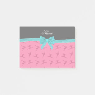 Aangepaste naam roze gymnastiek turquoise bow post-it® notes