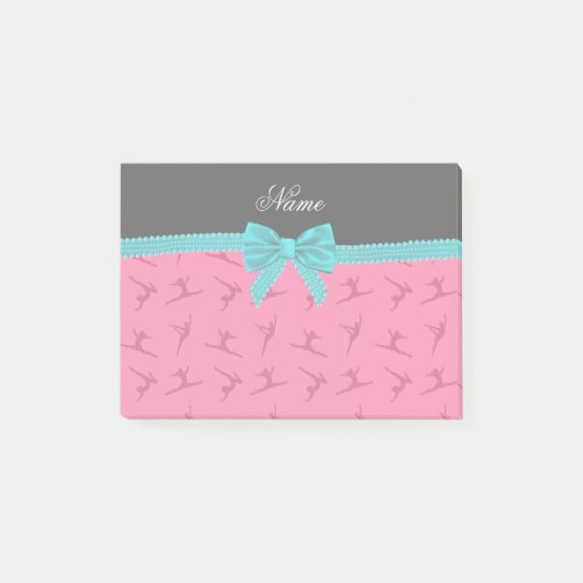 Aangepaste naam roze gymnastiek turquoise bow post-it® notes (Voorkant)