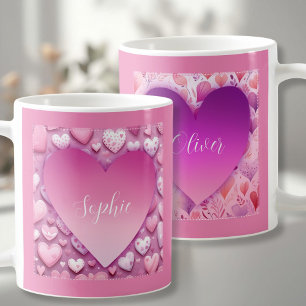 Aangepaste naam Roze hart koffie mok