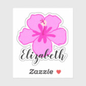 Aangepaste naam Roze Hibiscus Flower Coconut Girl Sticker (Vel)