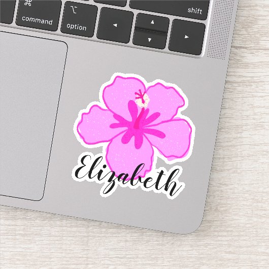 Aangepaste naam Roze Hibiscus Flower Coconut Girl Sticker (Detail)