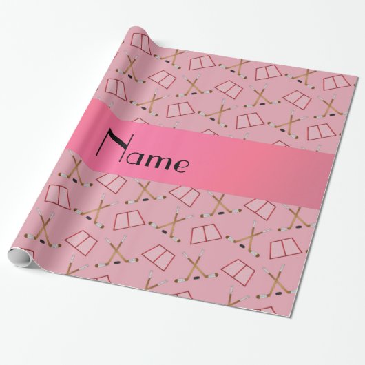 Aangepaste naam  roze hockeypatroon cadeaupapier (Uitgerold)