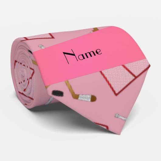 Aangepaste naam roze hockeypatroon stropdas (Opgerold)