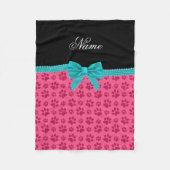 Aangepaste naam roze hond poten turquoise bow fleece deken (Voorkant)