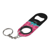 Aangepaste naam roze hond poten turquoise bow sleutelhanger flessenopener (Voorkant Gekanteld)