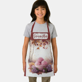 Aangepaste Naam Roze IJs Cream Lila Bloemen Schort