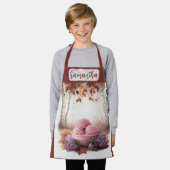 Aangepaste Naam Roze IJs Cream Lila Bloemen Schort (Gedragen)