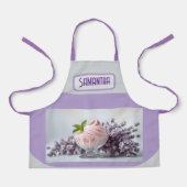 Aangepaste Naam Roze IJs Cream Lila Bloemen Schort (Voorkant)