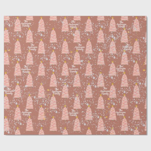 Aangepaste naam Roze kerstbomen op Mauve Modern Cadeaupapier (Vlak)