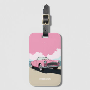 Aangepaste naam Roze Klassieke Auto Bagagelabel