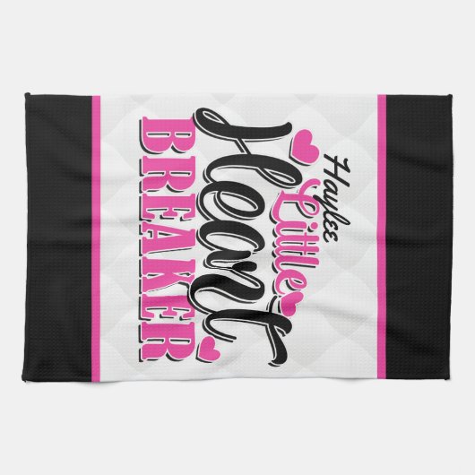 Aangepaste naam Roze kleine hartbreker Theedoek (Horizontaal)