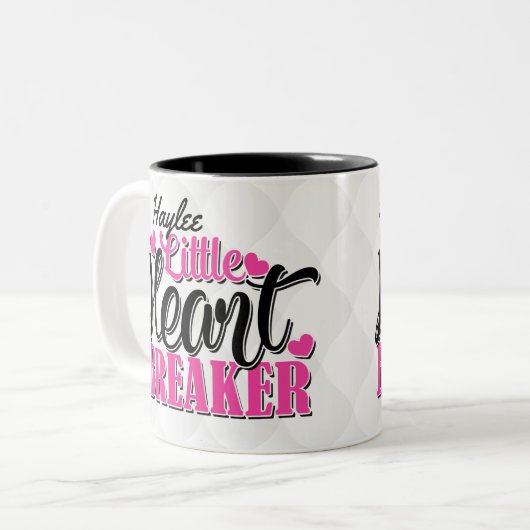 Aangepaste naam Roze kleine hartbreker Tweekleurige Koffiemok (Voorkant links)