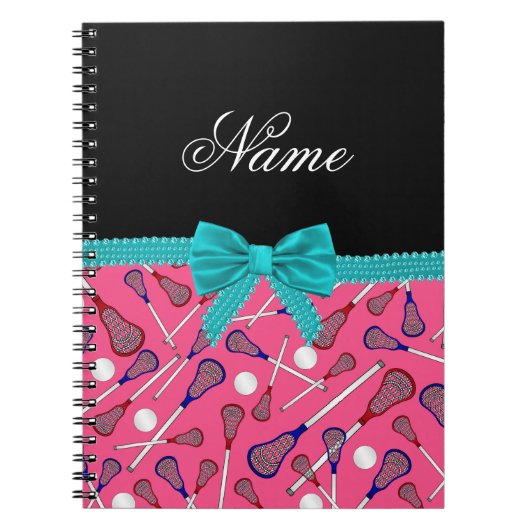 Aangepaste naam roze lacrosse turquoise bow notitieboek (Voorkant)