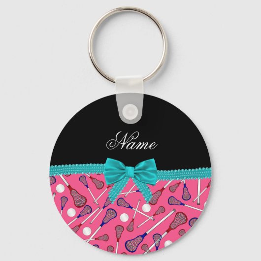 Aangepaste naam roze lacrosse turquoise bow sleutelhanger (Voorkant)