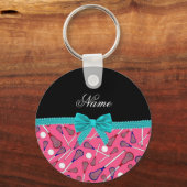 Aangepaste naam roze lacrosse turquoise bow sleutelhanger (Voorkant)