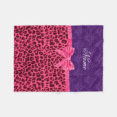 Aangepaste naam roze leopard paars damask bow fleece deken (Voorkant (Horizontaal))