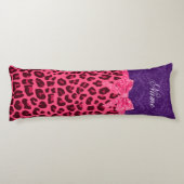 Aangepaste naam roze leopard paars damask bow lichaamskussen (Achterkant)