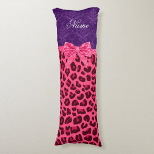 Aangepaste naam roze leopard paars damask bow lichaamskussen