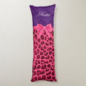 Aangepaste naam roze leopard paars damask bow lichaamskussen (Achterkant (Verticaal))
