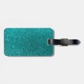 Aangepaste naam roze leopard turquoise glitter bagagelabel (Achterkant horizontaal)