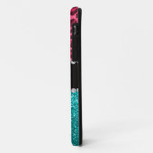 Aangepaste naam roze leopard turquoise glitter Case-Mate iPhone case (Achterkant/links)