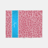 Aangepaste naam  roze luipaard blauwe streep fleece deken (Voorkant (Horizontaal))