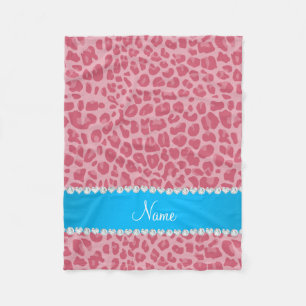 Aangepaste naam roze luipaard blauwe streep fleece deken
