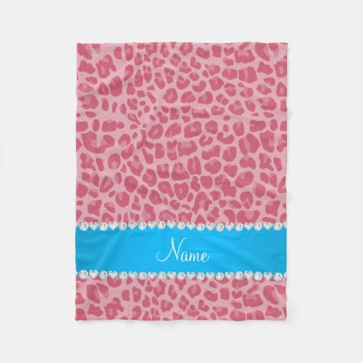 Aangepaste naam  roze luipaard blauwe streep fleece deken (Voorkant)