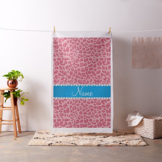 Aangepaste naam roze luipaard blauwe streep stof (Voorbeeld)