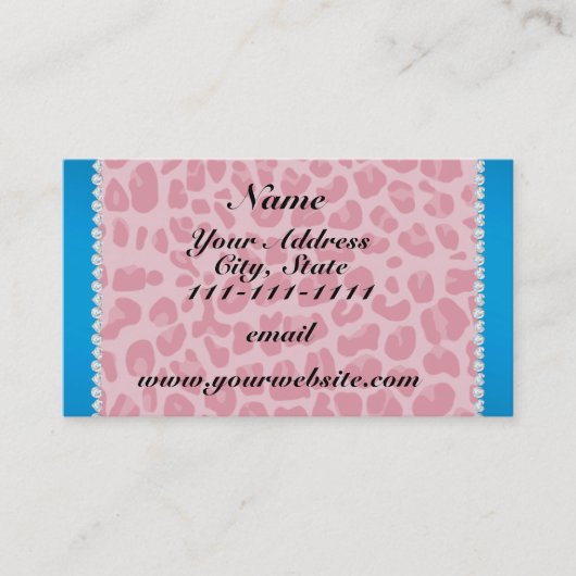 Aangepaste naam roze luipaard blauwe streep visitekaartje (Voorkant)