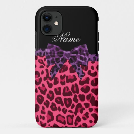 Aangepaste naam roze luipspatroon paarse boeg Case-Mate iPhone case (Achterkant)