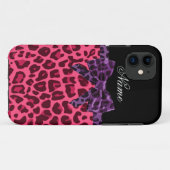 Aangepaste naam roze luipspatroon paarse boeg Case-Mate iPhone case (Achterkant (horizontaal))