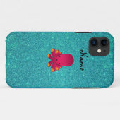 Aangepaste naam roze octopus turquoise glitter Case-Mate iPhone case (Achterkant (horizontaal))